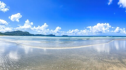 Wide-Angle View of a Sunny Day on Beach