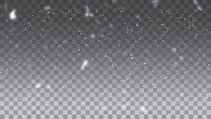 Snowflakes on a transparent background. Snow flakes, snow background. Heavy snowfall, snowflakes in different shapes and forms.
