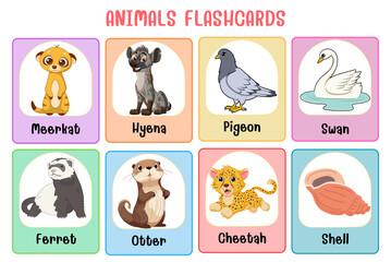 Animals flashcard collection for children education, printable montessori material