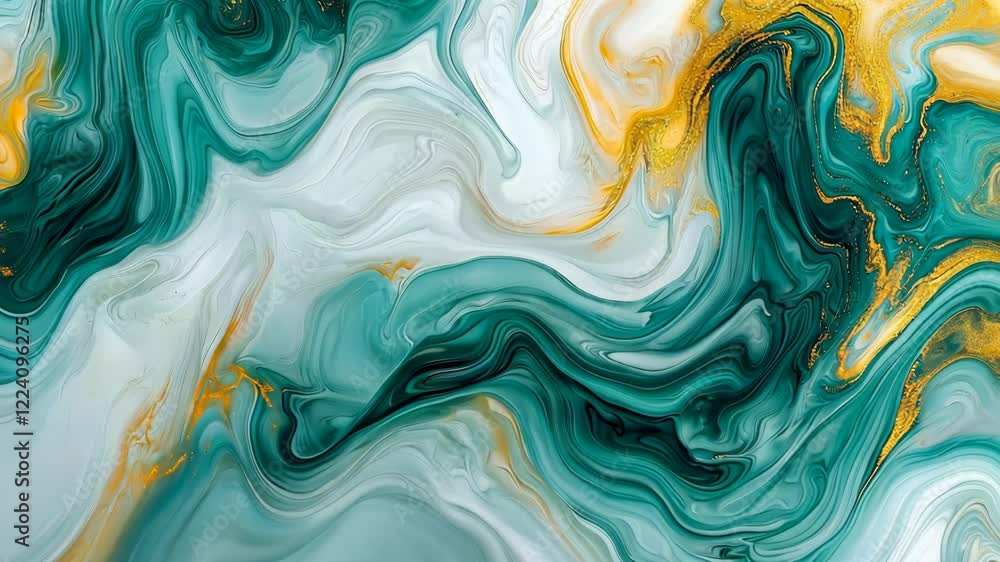 Poster mesmerizing turquoise and gold paint flow creating hypnotic abstract patterns
