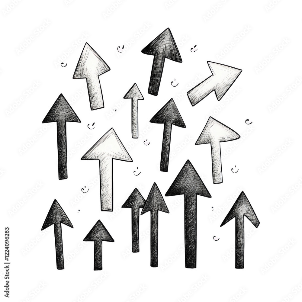 Poster a drawing of many arrows pointing in different directions