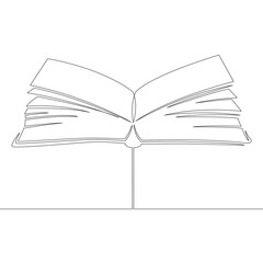 One continuous drawing line logo open big thick old book  .Single hand drawn art line doodle outline isolated minimal illustration cartoon character flat