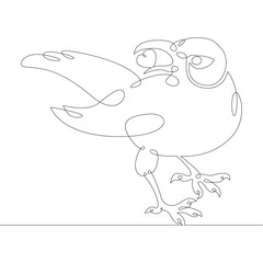 One continuous drawing line logo the bird holds a heart in its open beak  .Single hand drawn art line doodle outline isolated minimal illustration cartoon character flat