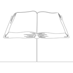 One continuous drawing line logo open big thick old book  .Single hand drawn art line doodle outline isolated minimal illustration cartoon character flat