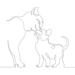 One continuous drawing line logo portrait cat mother with little kitten.Single hand drawn art line doodle outline isolated minimal illustration cartoon character flat