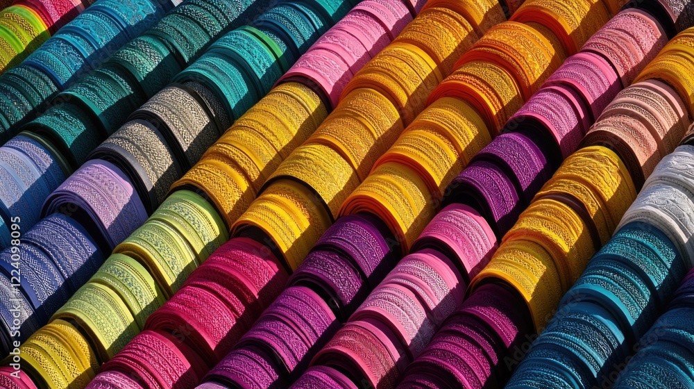 Poster a row of colorful bracelets are displayed in a store. the colors are bright and vibrant, creating a 