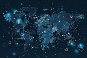 world map A gearing composed of polygons. Low poly elegant design of a starry sky.