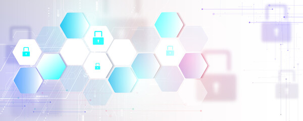 Hexagonal geometric technology background image, cyber security protection concept