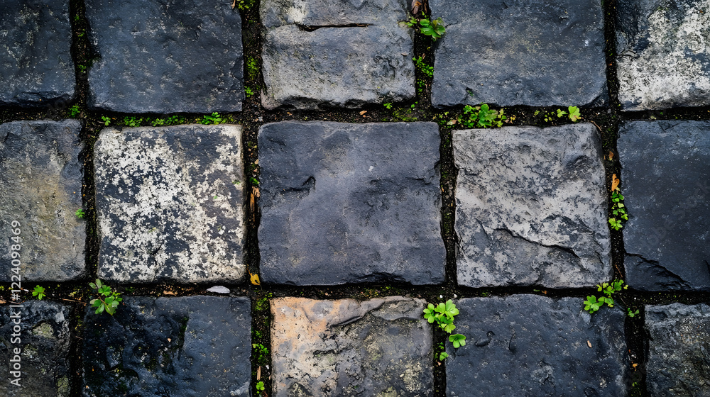 Leinwandbilder rustic cobblestone path with moss and nature inspired urban texture : generative ai