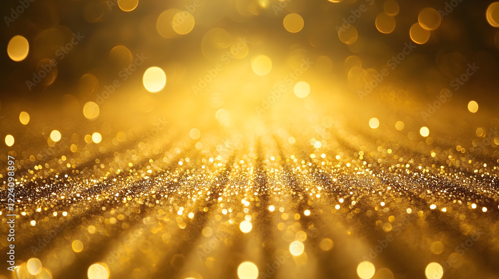 Poster radiant golden glitter with illuminated bokeh effect and sparkling light : generative ai