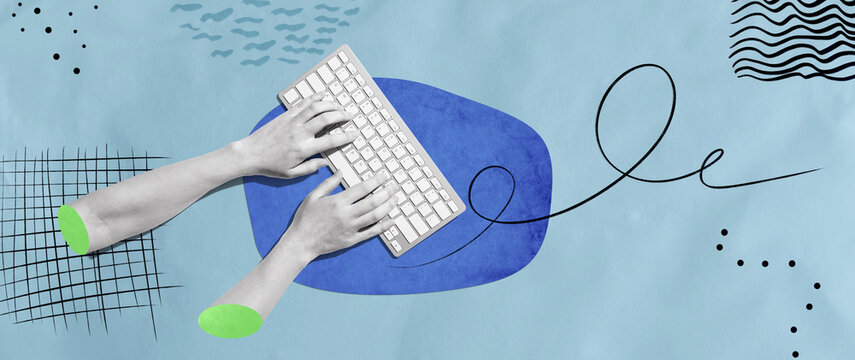 Person using a computer keyboard - Photo collage design