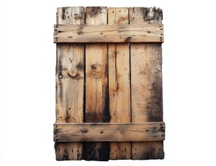 Weathered wooden crate isolated on white background.