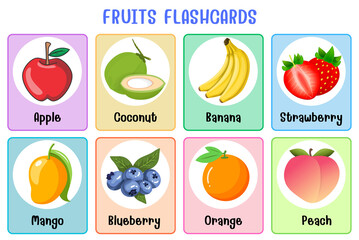 Fruits flashcard collection for children education, printable montessori material

