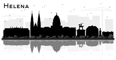 Obraz premium Helena Montana City Skyline Silhouette with Black Buildings and reflections Isolated on White. Tourism Concept with Historic Architecture. Helena USA Cityscape with Landmarks.