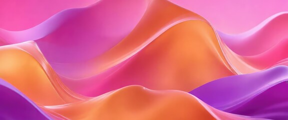 Obraz premium Abstract background of wavy translucent shape in pink orange and purple hues, gradient, soft
