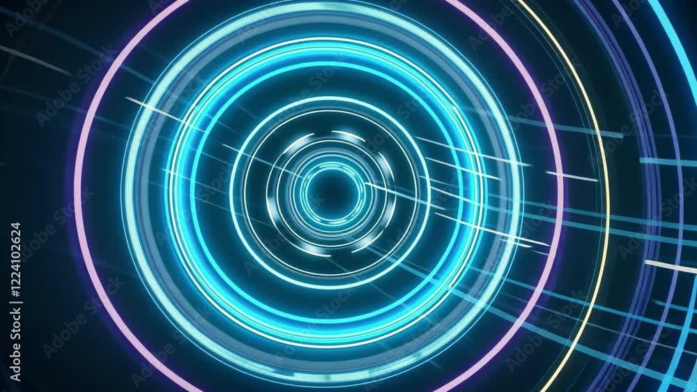 Poster neon rings abstract: a mesmerizing abstract image featuring vibrant neon rings in shades of blue, pi