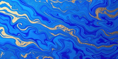 Abstract fluid art texture with blue and gold colors in a mesmerizing swirl pattern, shimmering effects, creative graphics, abstract motion