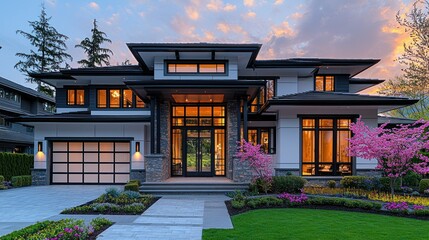 Fototapeta premium Luxury Modern House at Dusk