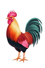 Fototapeta premium A rooster with a red and green head stands on a white background
