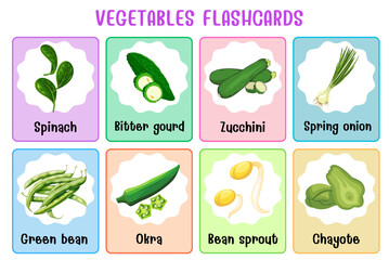 Vegetables flashcard collection for children education, printable montessori material
