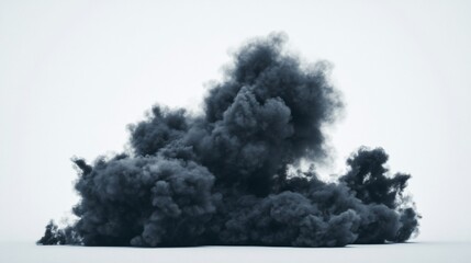Dark grey smoke cloud isolated on white background.