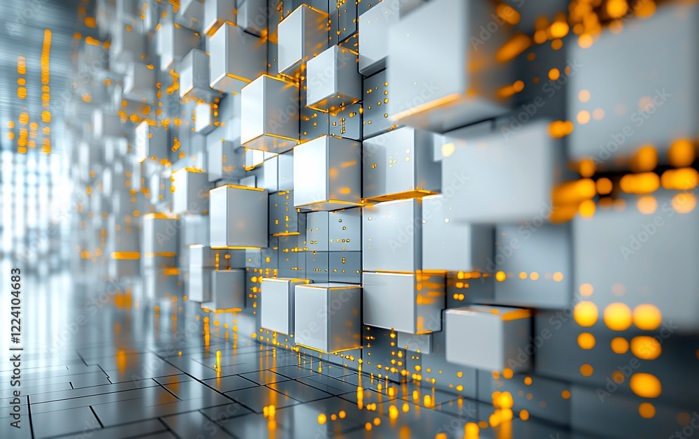 Aufkleber abstract 3d rendering of glowing cubes.