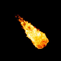 Fire comet isolated on black, flame blast