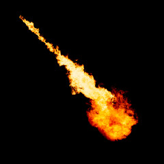 Dragon fire breath, flame blow isolated on black