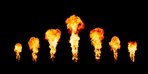 Set of seven blowing flames, fire show