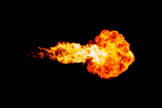 Fireball isolated on black, flame blowing
