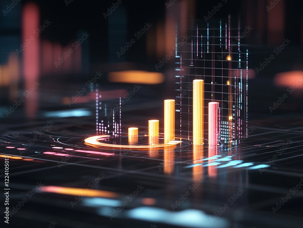 Poster a futuristic scene showing ai-powered analytics tools evaluating customer preferences with holograph