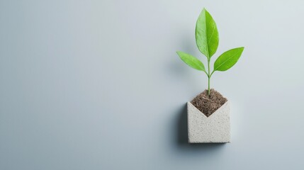 Green Plant Growing in Minimalist Concrete Pot