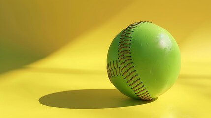a bright green baseball resting on a sunny yellow background.