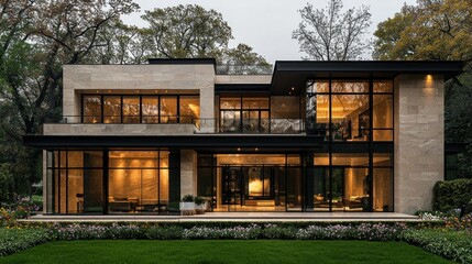 Fototapeta premium Luxurious Modern House at Dusk