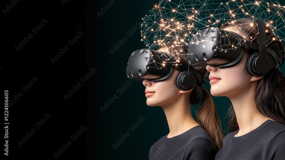 Poster a high-tech hub where marketers brainstorm branding strategies with virtual reality tools