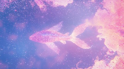 Dreamy Flying Fish Made of Swirling Confetti in Colorful Background