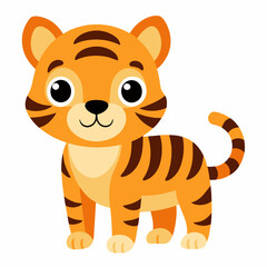 Cute baby tiger vector icon on white background.