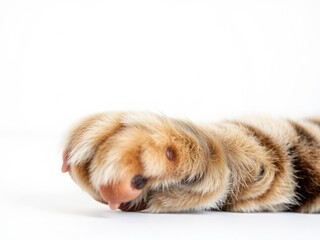 Obraz premium A tabby cat's paw resting on a pristine white surface with the focus on the textures and patterns of the feline skin, home, texture