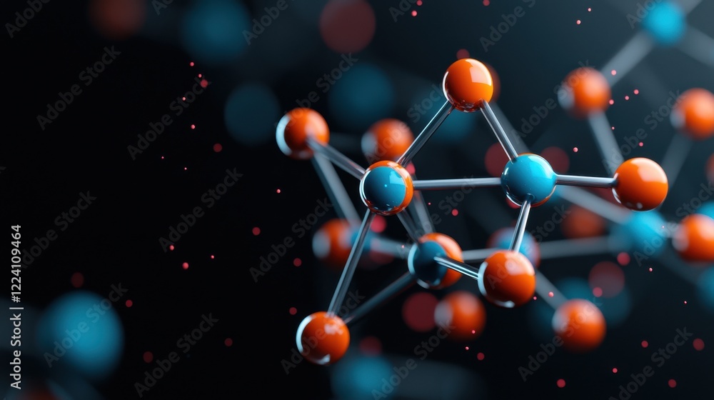 Poster exploring atoms and bonds in colorful molecular structures