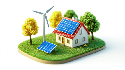 3D isometric icon of a solar panel, wind turbine