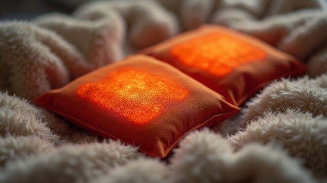 heated packs arranged neatly on a soft blanket