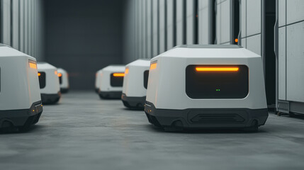 Innovative robotic transport systems working seamlessly in a modern warehouse environment, showcasing advanced automation.