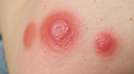 Fototapeta premium Close-up of red and white skin, visible contrast between irritated red patches and pale areas, natural texture of the skin, medical or health-related context 