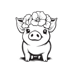 Cute Pig with Floral Crown