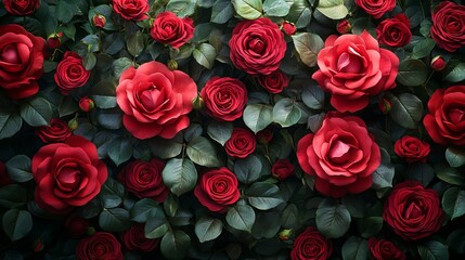 Obraz premium Vibrant red roses floral pattern wallpaper with hyper-realistic details