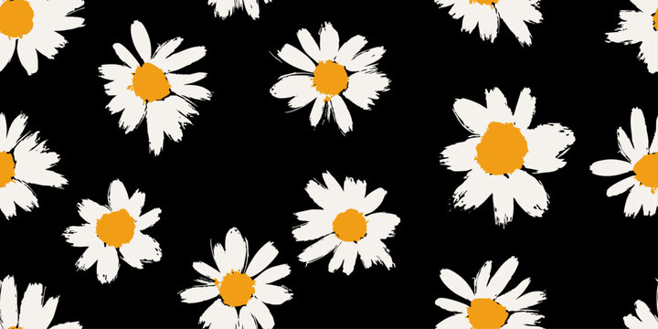 hand drawn daisy flower seamless pattern vector, simple cute flower . Fashionable template for design.
