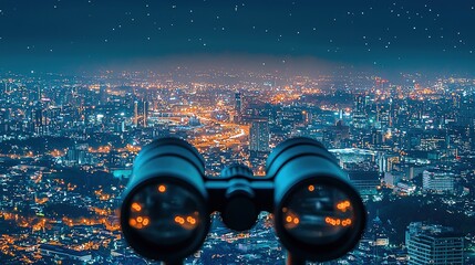 Night Cityscape Viewed Through Binoculars