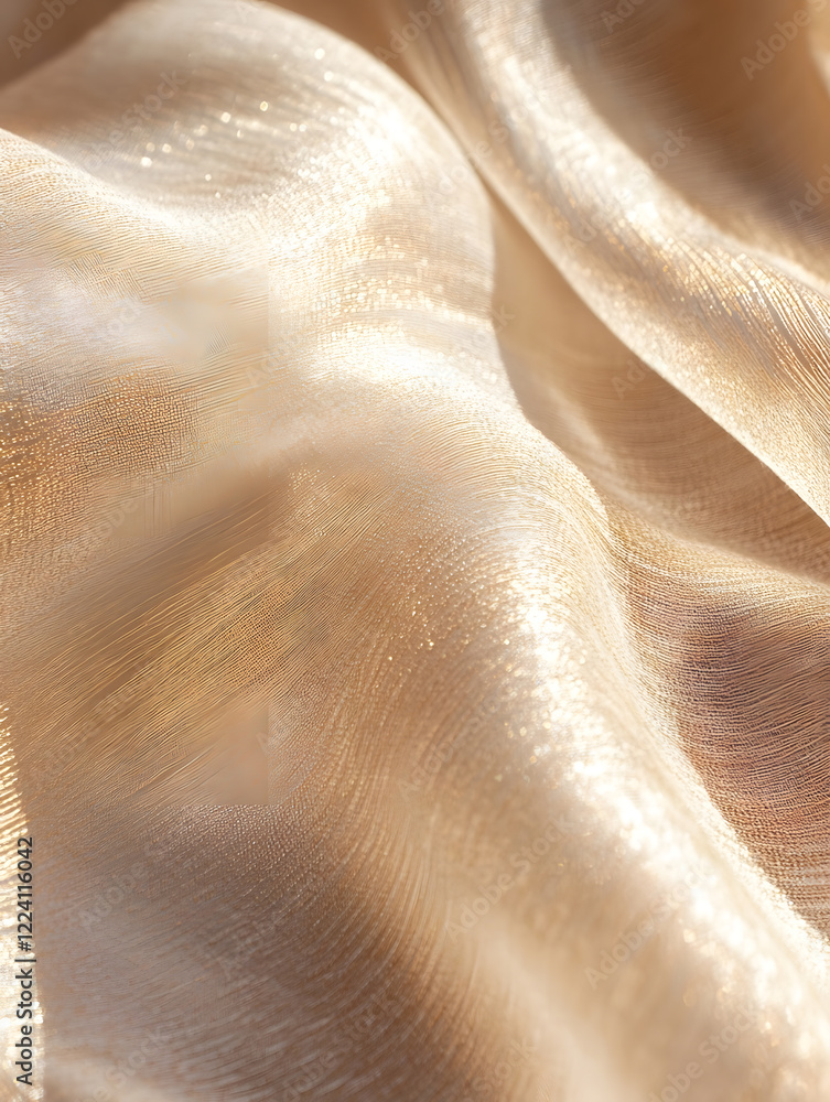Fototapete golden silk fabric rippling in light creating a soft smooth luxurious texture : generative ai