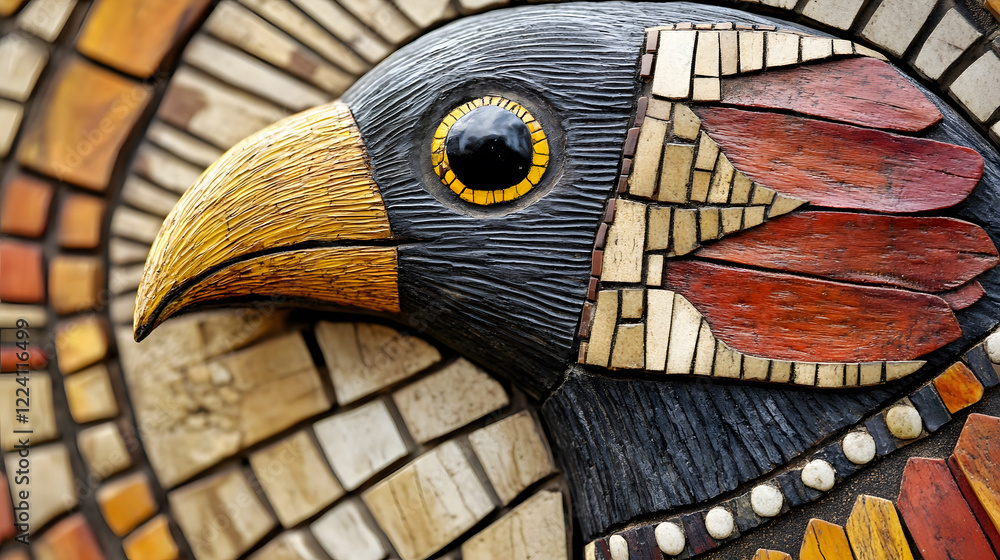 Poster Intricate Bird Mosaic with Colorful Tiles and Detailed Artistic Design : Generative AI