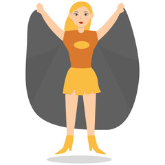 Female Superhero Cartoon Character. Vector Illustration on White Background